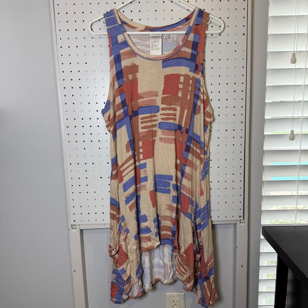 LOGO Lori Goldstein Tunic Tank Dress Women's Size 1X‎ Multi Abstract Sleeveless